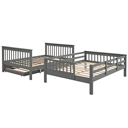Harper & Bright Designs Twin Over Twin Bunk Bed with Stairs and Trundle, Solid Wood Stairway Bunk Bed Frame with Storage