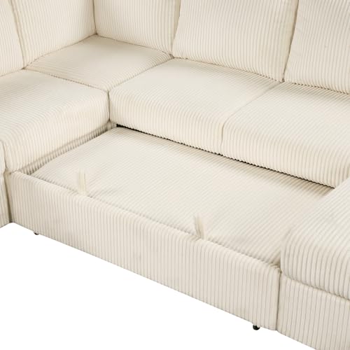L-Shaped Pull Out Sleep Sofabed,Modern Reversible Sleeper Sectional Sofa Chenille Upholstered Button Tufted Decor with Storage Chaise