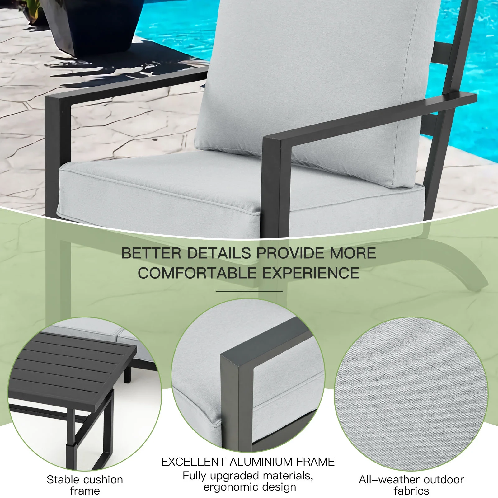 AECOJOY Aluminum Patio Furniture Set Modern Metal Outdoor Patio Furniture Clearance, Adirondack Patio Conversation Sets for Lawn, Backyard