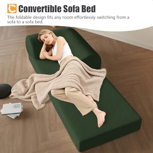 COMAX Folding Sofa Bed, Convertible Chair Bed Corduroy 3-in-1 Foldable Floor Couch with High-Density Foam, Futon Sofa Sleeper Mattress