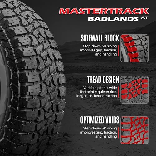 Set of 4 (FOUR) Mastertrack BADLANDS AT All Terrain LT285/70R17 10 Ply E 126S SUV Light Truck Tire + Road Hazard Warranty Included