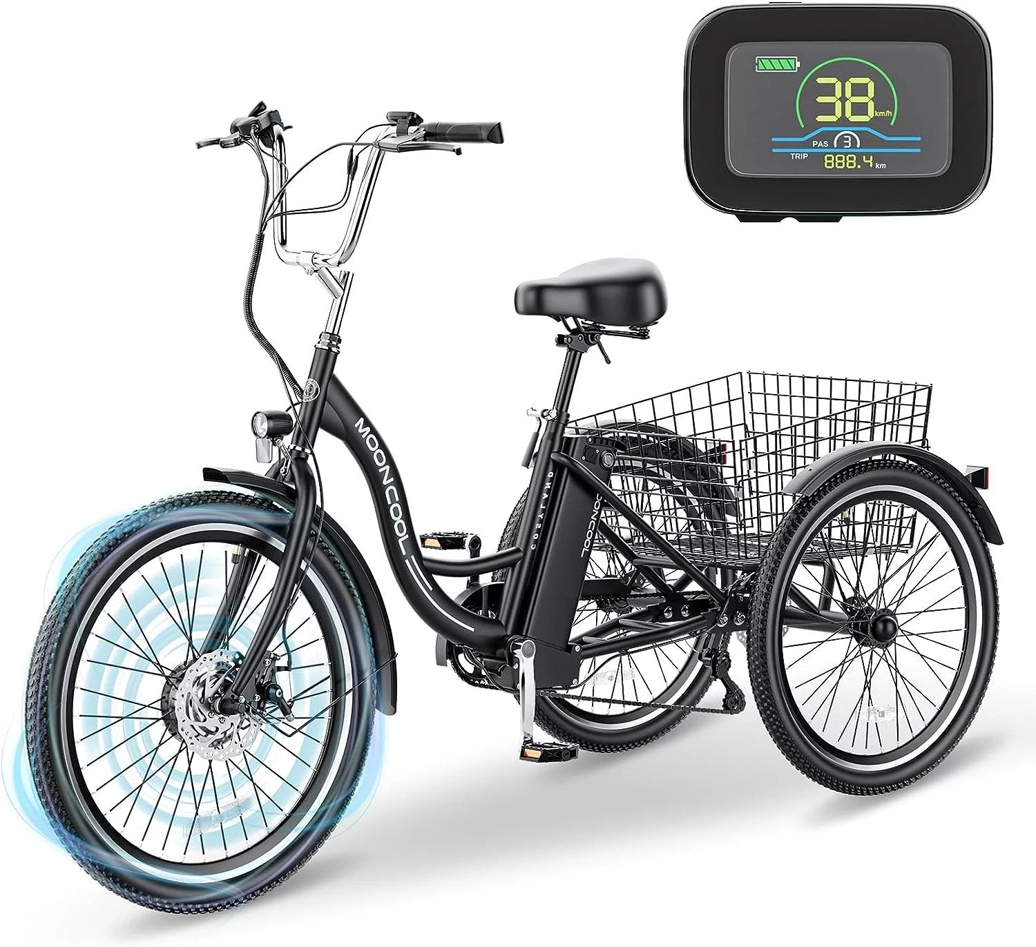 Mooncool 24 26 3 Wheel Electric Tricycle for Adults