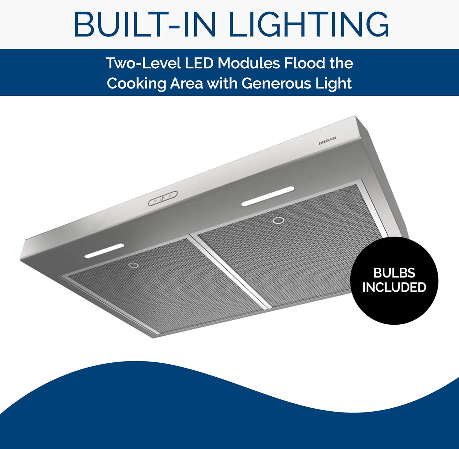 BROAN NuTone BCDF130SS Glacier Convertible Range Hood Light Exhaust Fan for Under Cabinet, Stainless Steel