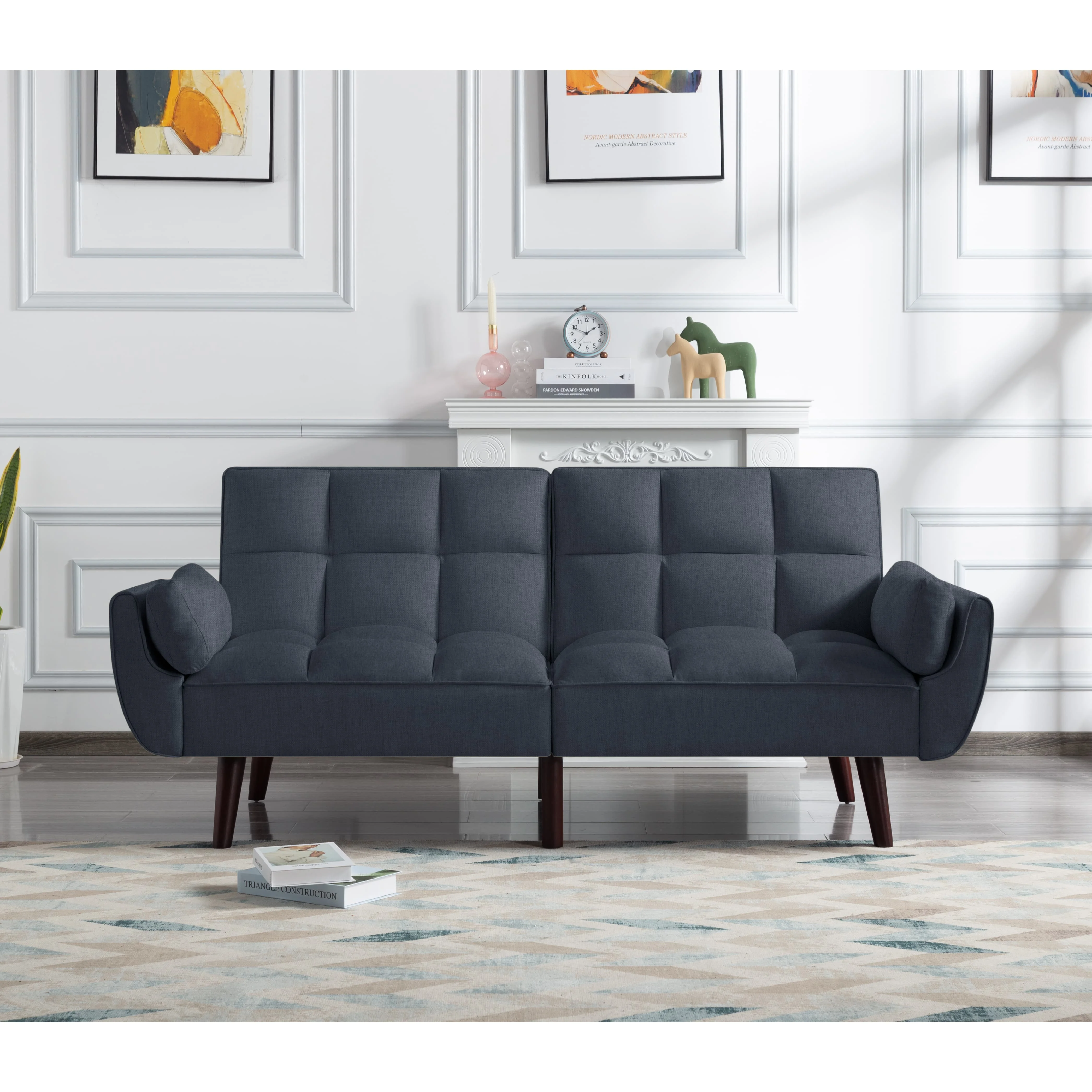 BSHTI 76” Futon Sofa Bed,Upholstered with Polyester,Wood Frame,2 Arm Pillows Included,3 Adjustable Positions ,5 Colors for Choosing