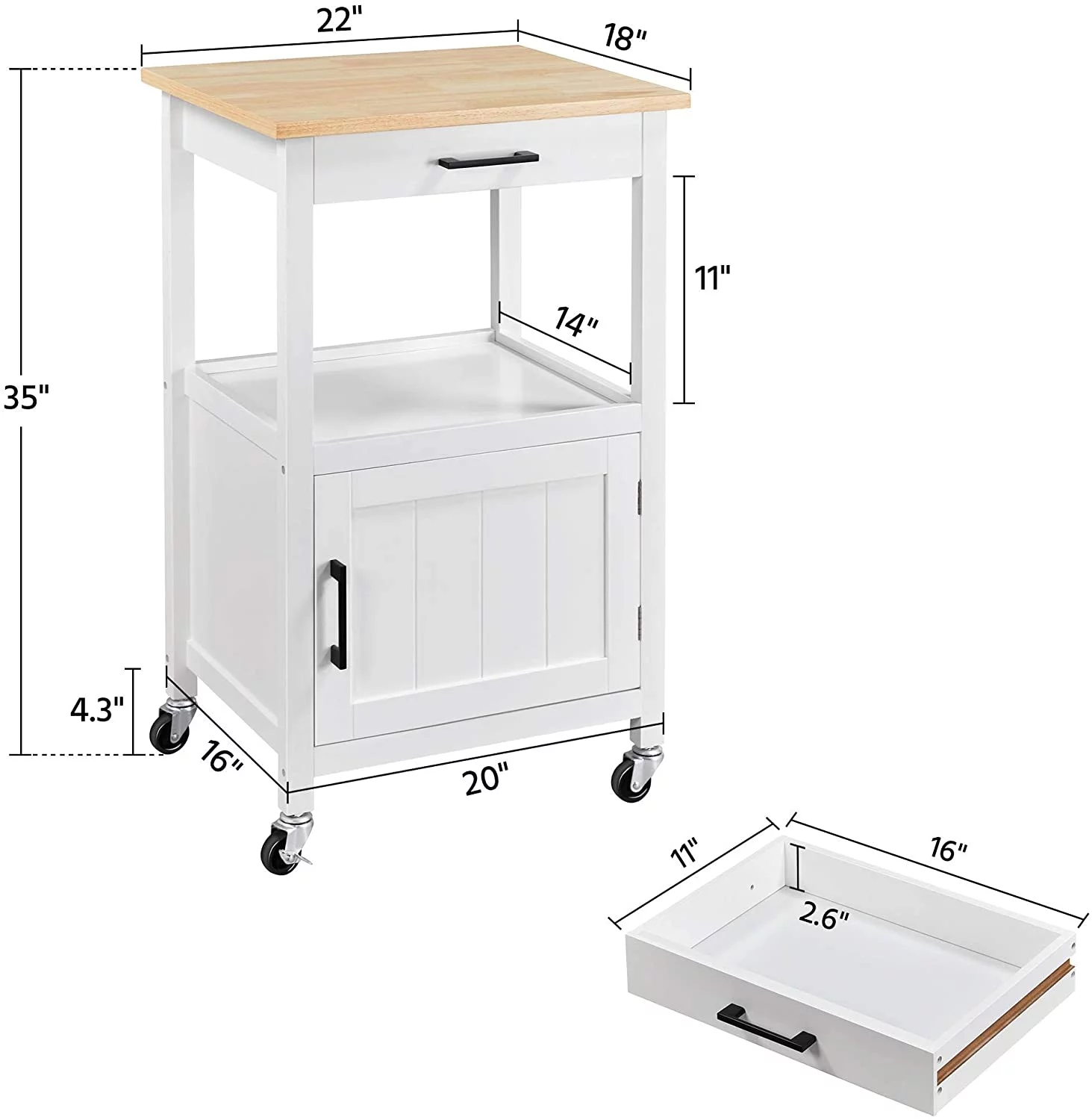 Rolling Kitchen Island with Single Door Cabinet, Kitchen Cart with Drawer on Swivel Wheels