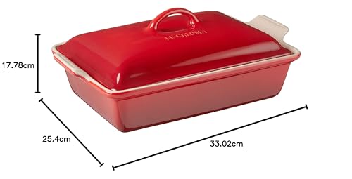 Le Creuset Stoneware Heritage Covered Rectangular Casserole, 4 qt. (12" x 9"), Cerise
