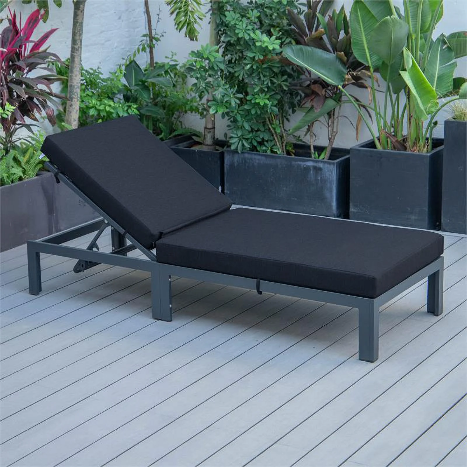 Afuera Living Aluminum Patio Chaise Lounge Chair With Black Cushions