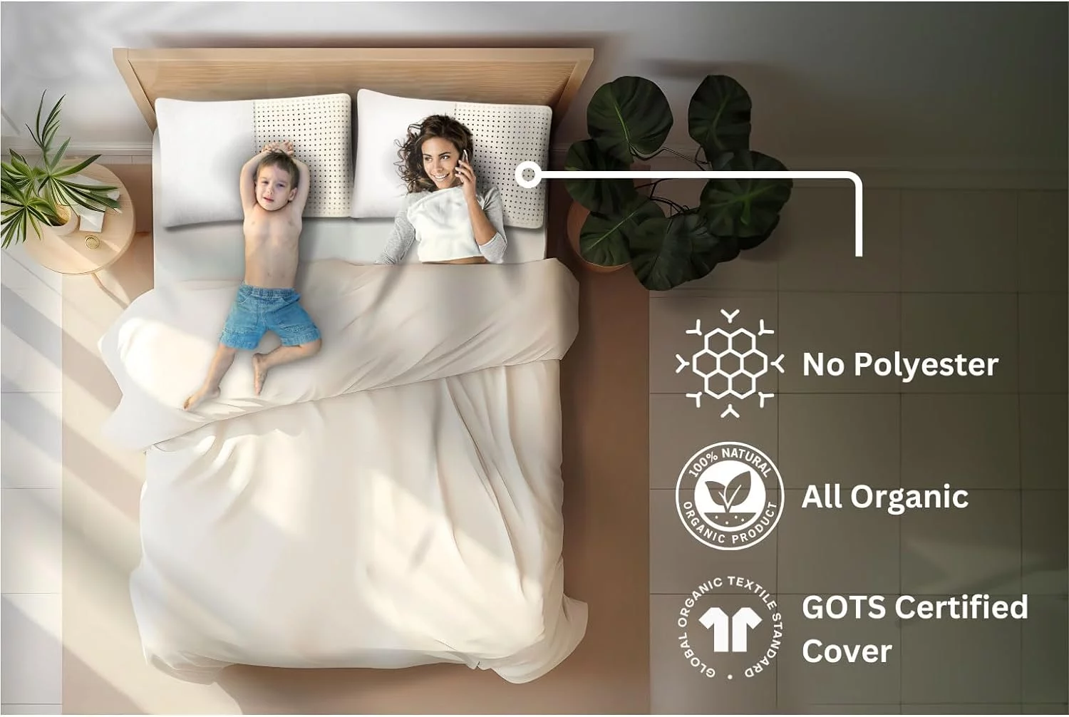 Talalay Latex Pillow With  Cotto Cover, Kig Size, Medium, GOTS Certified, Bed Pillow For Sleepig, For Back, Stomach  Side Sleepers
