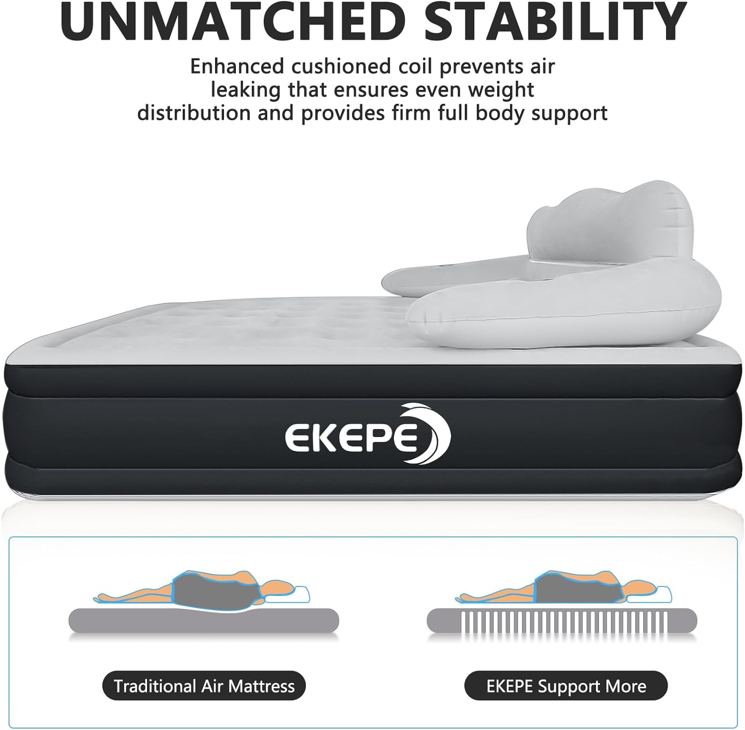 YINCHEN Inflatable Queen Air Mattress with Headboard, 18 Inch Blow Up Air Mattress with Built-in Wireless Pump