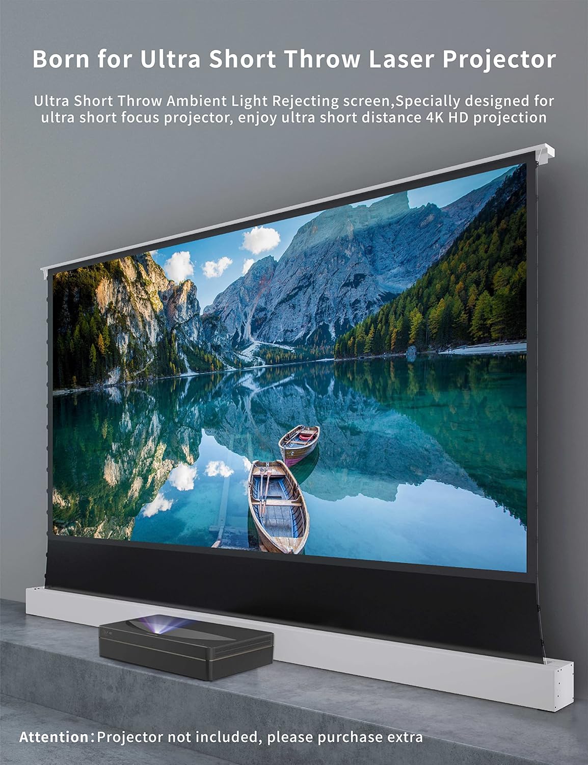 VIVIDSTORM-Projection Screen S PRO 100 inch Motor Rollable Laser TV Tensioned Floor Screen Ambient Light Rejecting Suit for 4k HD Office Movie Cinema