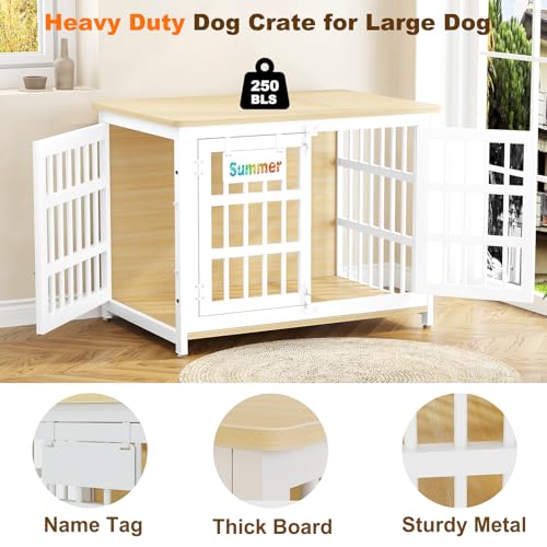 EasyCom 48"/42"/33" Dog Crate Furniture with Name Tag, Heavy Duty Dog Kennel Indoor for Large Dogs