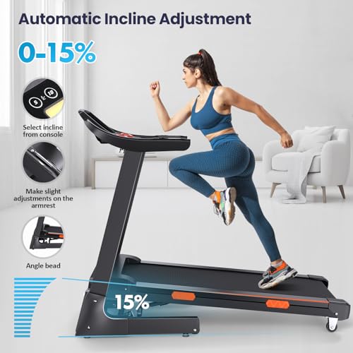 3.5HP Treadmill with Auto Incline, 320 lb Capacity, 17.3" Wide Belt, Electric Folding Treadmill for Home, Walking & Running Machine with Handle Bar