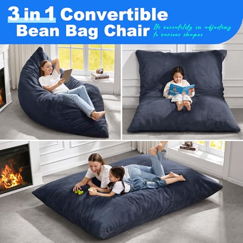 Hobestluk 3 in 1 Bean Bag Chair Giant Bean Bag Chairs Convertible Bean Bag Floor Cushion with Machine Washable Cover