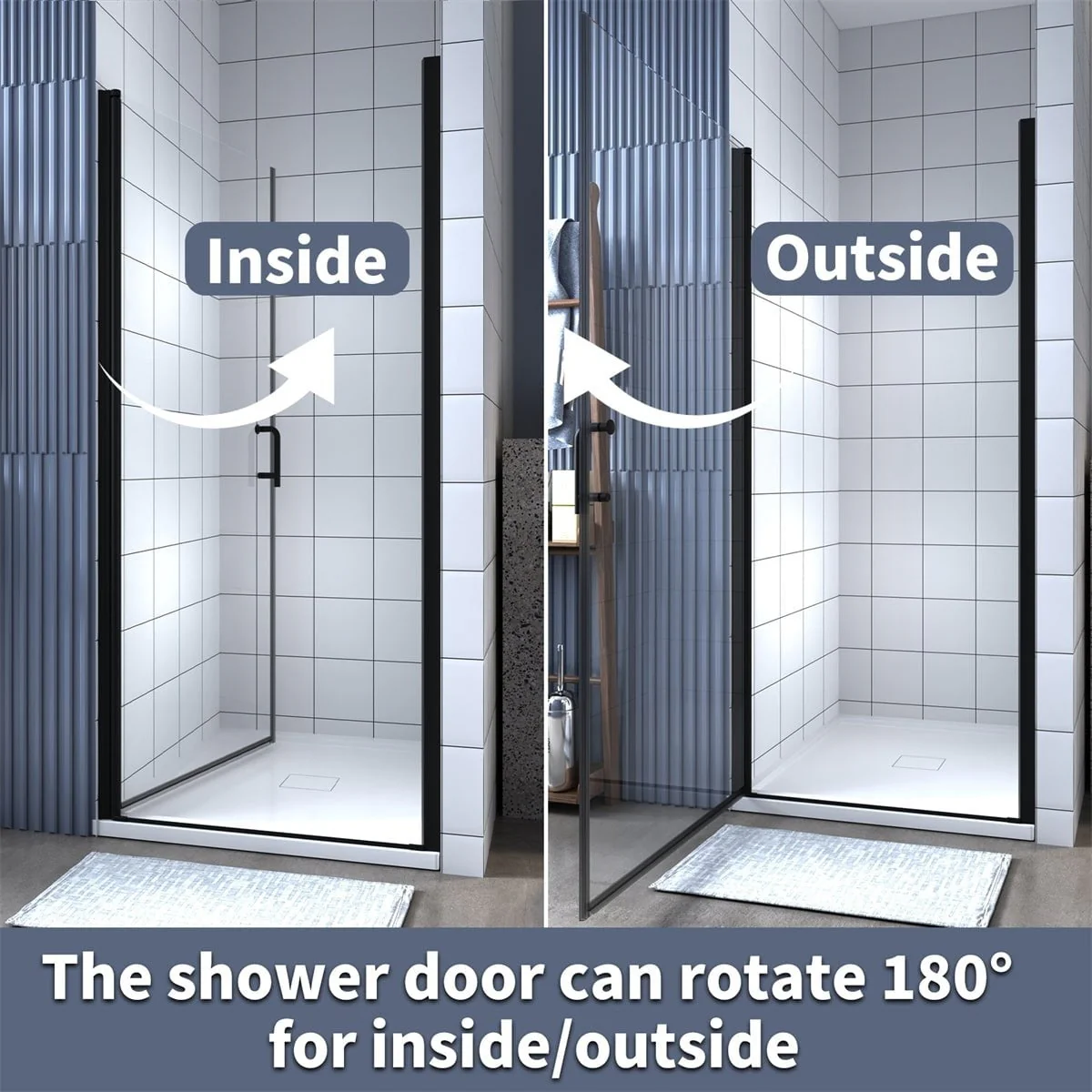 Classy 24-25.5 W x 72 H Small Shower Door Hinged Pivot Black Install Clear Glass Shower Door