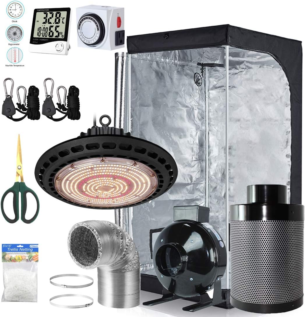 Alphapar 600W New Tech Pro Full Spectrum Sunlike LED Grow Light Kit + 32''x32''x63'' Grow Tent + 4'' Fan Filter Kit Indoor Plant Growing Complete