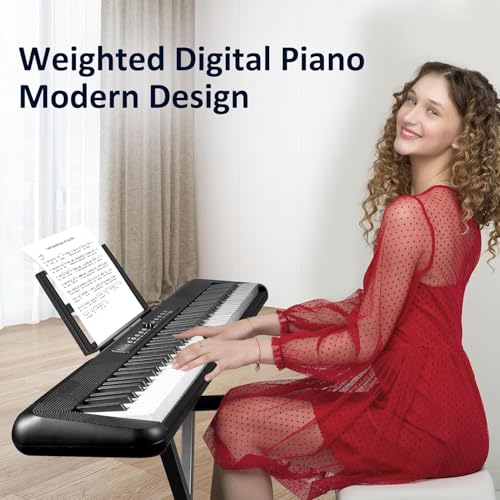 88 Key Piano Keyboard,Beginner Electric Digital Piano with Semi Weighted Keys,Keyboard Piano withSustain Pedal, Power Supply, Stand, Carrying Case