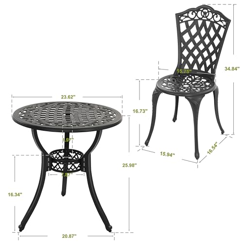 NUU GARDEN 3 Piece Bistro Set Outdoor, All Weather Cast Aluminum Patio Bistro Sets Patio Table and Chairs Set of 2 with Umbrella Hole for Yard