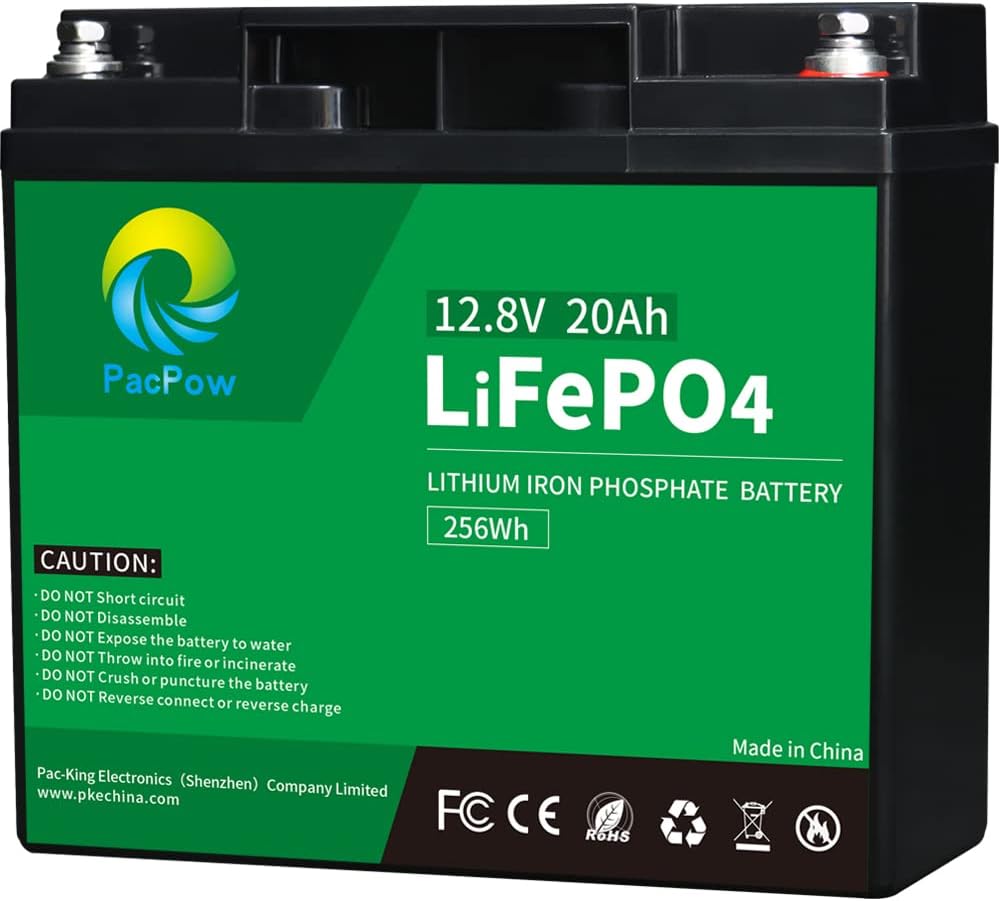 PacPow 12V 20Ah LiFePO4 Lithium Iron Phosphate Battery with Built-in BMS for Fish Finder, Ham Radio, Scooter, Trolling Motor, Light