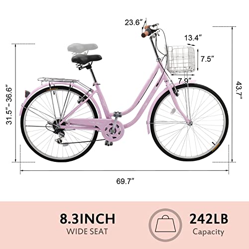 Ktaxon Women Bike Bicycles for Women, Beach Cruiser Bike with Premium Derailleur & Shift Lever, Adjustable Seat