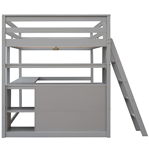 Harper & Bright Designs Twin Size Loft Bed with Wardrobe, Desk and Multiple Storage Shelves, Solid Wood Loft Bed Frame with Bookshelf