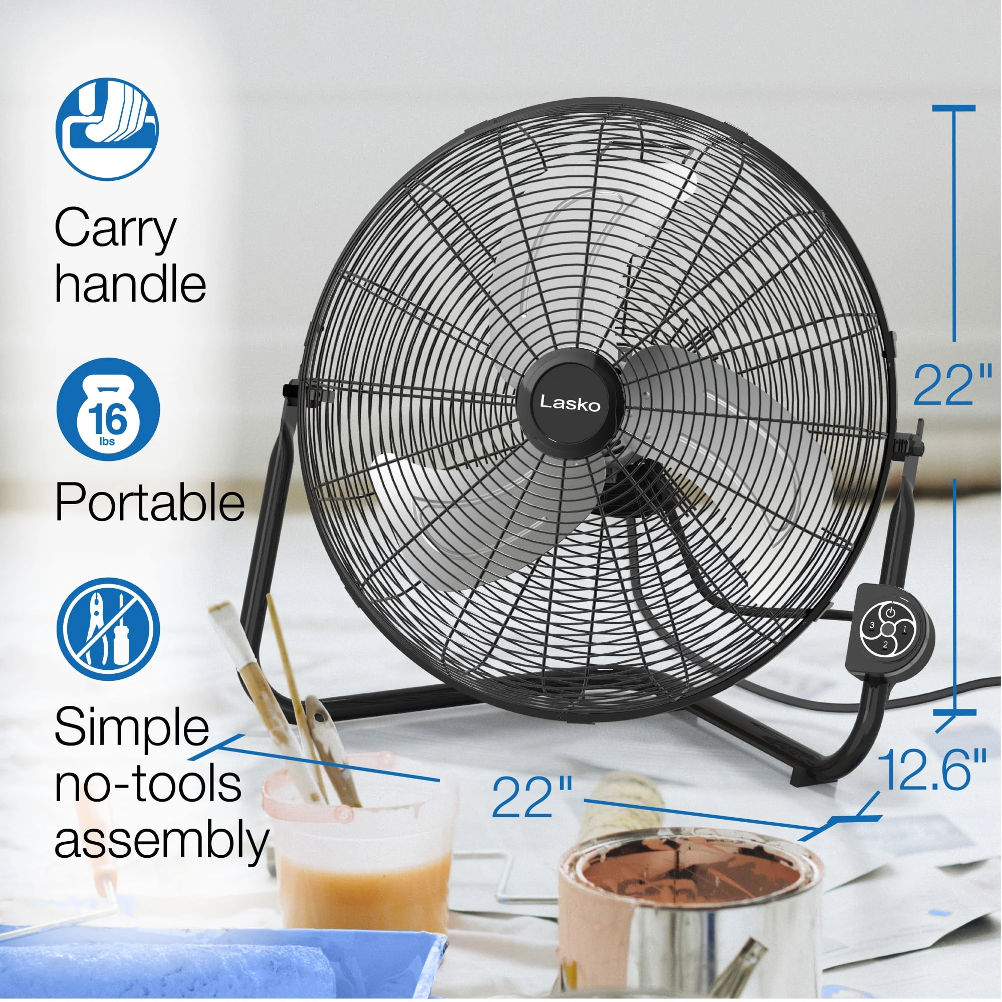 Lasko 20 High Velocity Floor Fan, Wall Mount Option and Remote, 22 H, Black, H20685, New