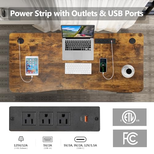 Electric Standing Adjustable Height Desk 55'' x 24''Sit Stand Desk with Charging Station, 2 USB Ports, 3 Power Outlets, 4 Caster