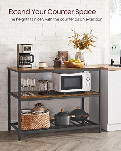 VASAGLE Kitchen Island with 3 Shelves, 47.2 Inches Width Kitchen Shelf with Large Worktop, Stable Steel Structure, Industrial, Easy to Assemble