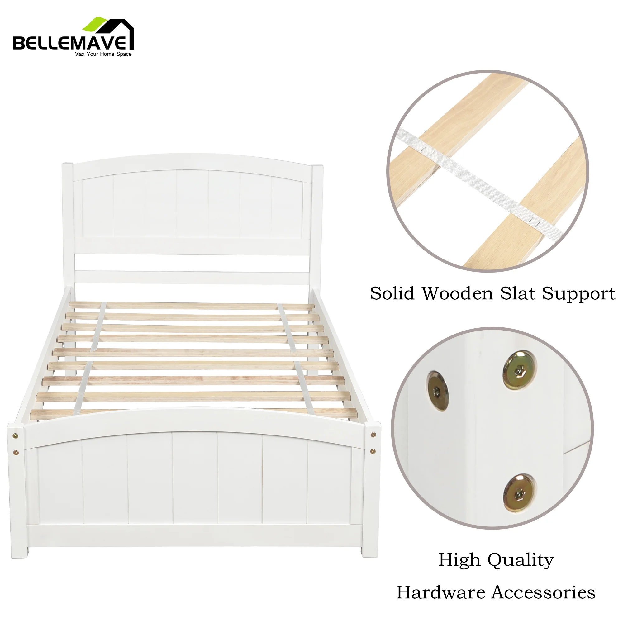 Bellemave Twin Wood Kids Platform Bed for Boys and Girls, White