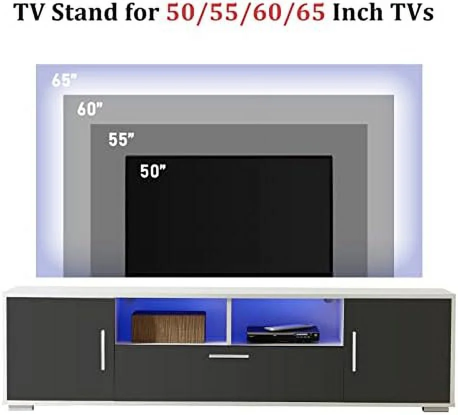 TV Stand with 2  Cabinets Entertainment Center for 65 inch TV Simple Television Media Console Table with 2 Open Shelves Wood TV Unit for  Living Room