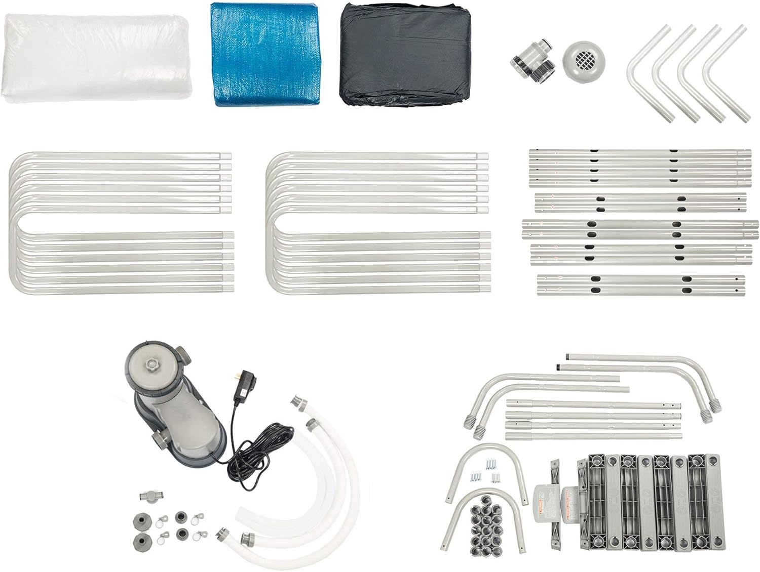Bestway 56711E Power Steel 18' x 9' x 48 Outdoor Oval Frame Above Ground Swimming Pool Set with 1500 GPH Cartridge Filter Pump, Cover, & Ladder, Gray
