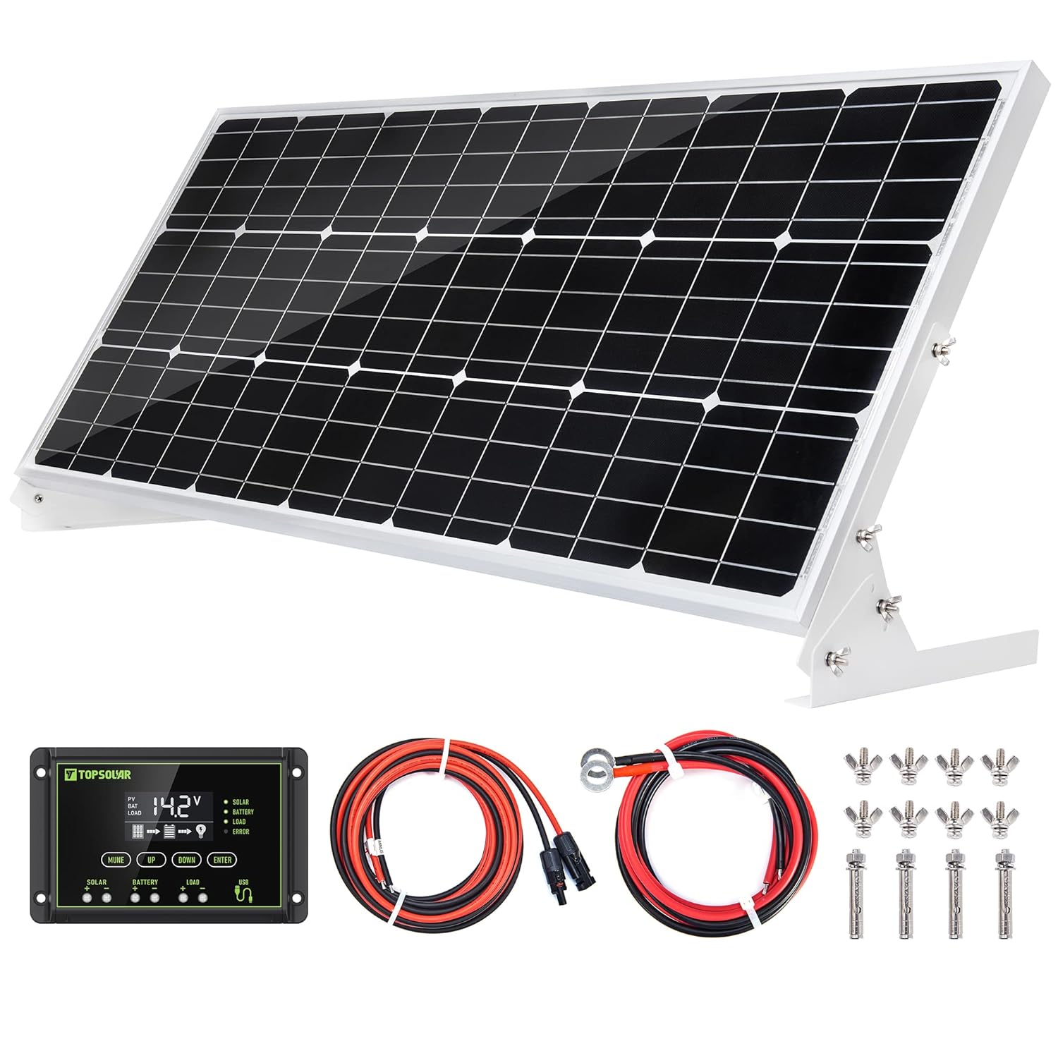 Topsolar 100W 12V Solar Panel Kit Battery Charger 100 Watt 12 Volt Off Grid System for Homes RV Boat + 20A Solar Charge Controller + Solar Cables +