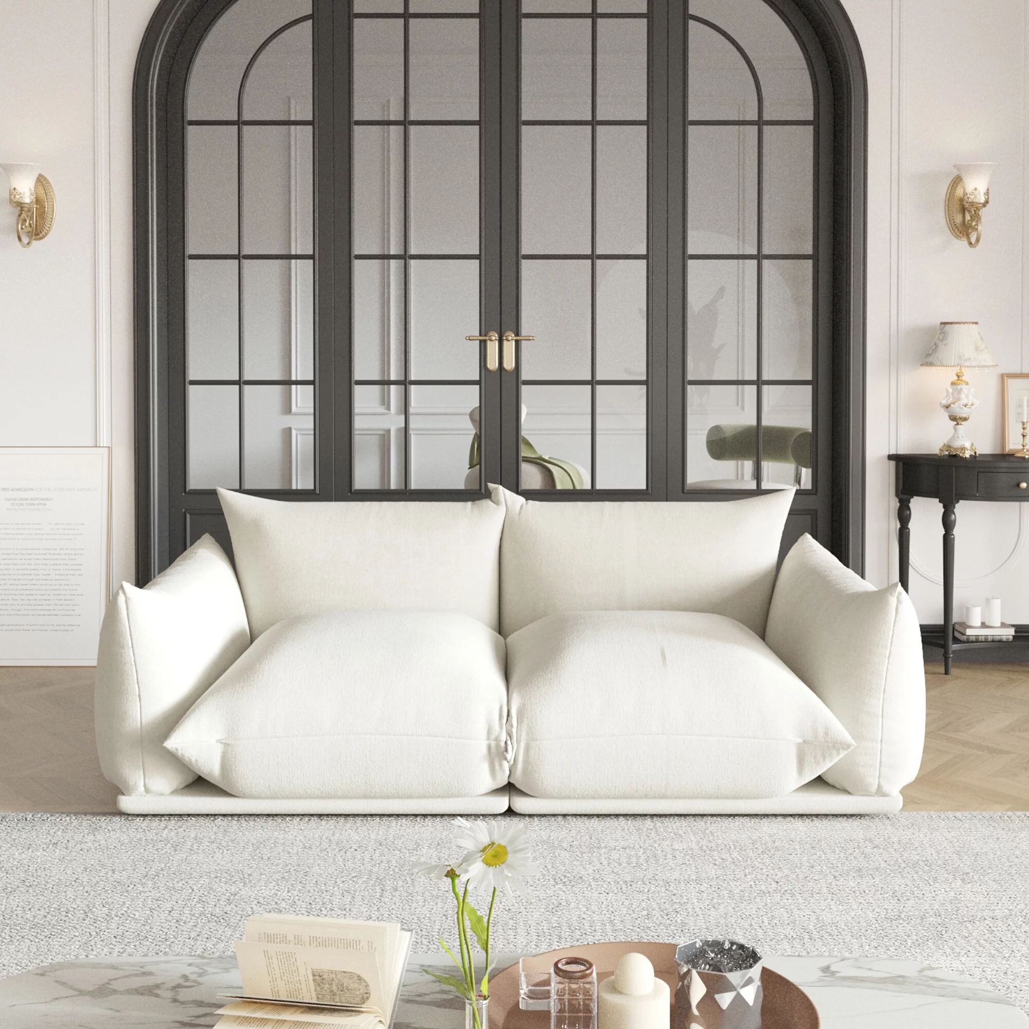 Magic Home Convertible Modular Sectional Sofa Foam Couch Loveseat Sofa Chenille Couch 2-Seat Sofa Sectional Couch for Living Room,Beige