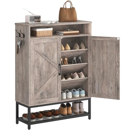 Shoe Storage Cabinet, Farmhouse Shoe Cabinet for Entryway, 6-Tier Shoe Organizer with Doors and Shelves