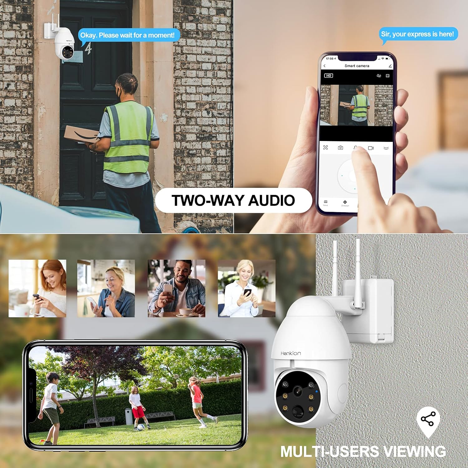 Solar Powered Wireless Security Camera, Henkion WiFi Outdoor Camera 1080P Pan Tilt Rechargeable Battery Camera Waterproof Home Surveillance