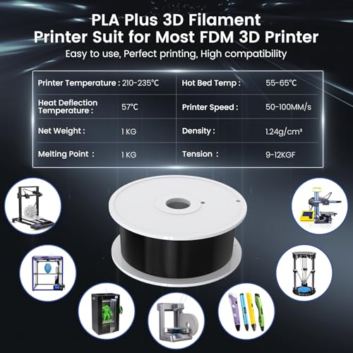 SUNLU 3D Printer Filament Bundle, PLA Plus Filament 10KG 1.75mm, Neatly Wound Filament for Most 3D Printer, 10 Colors, 1kg Spool