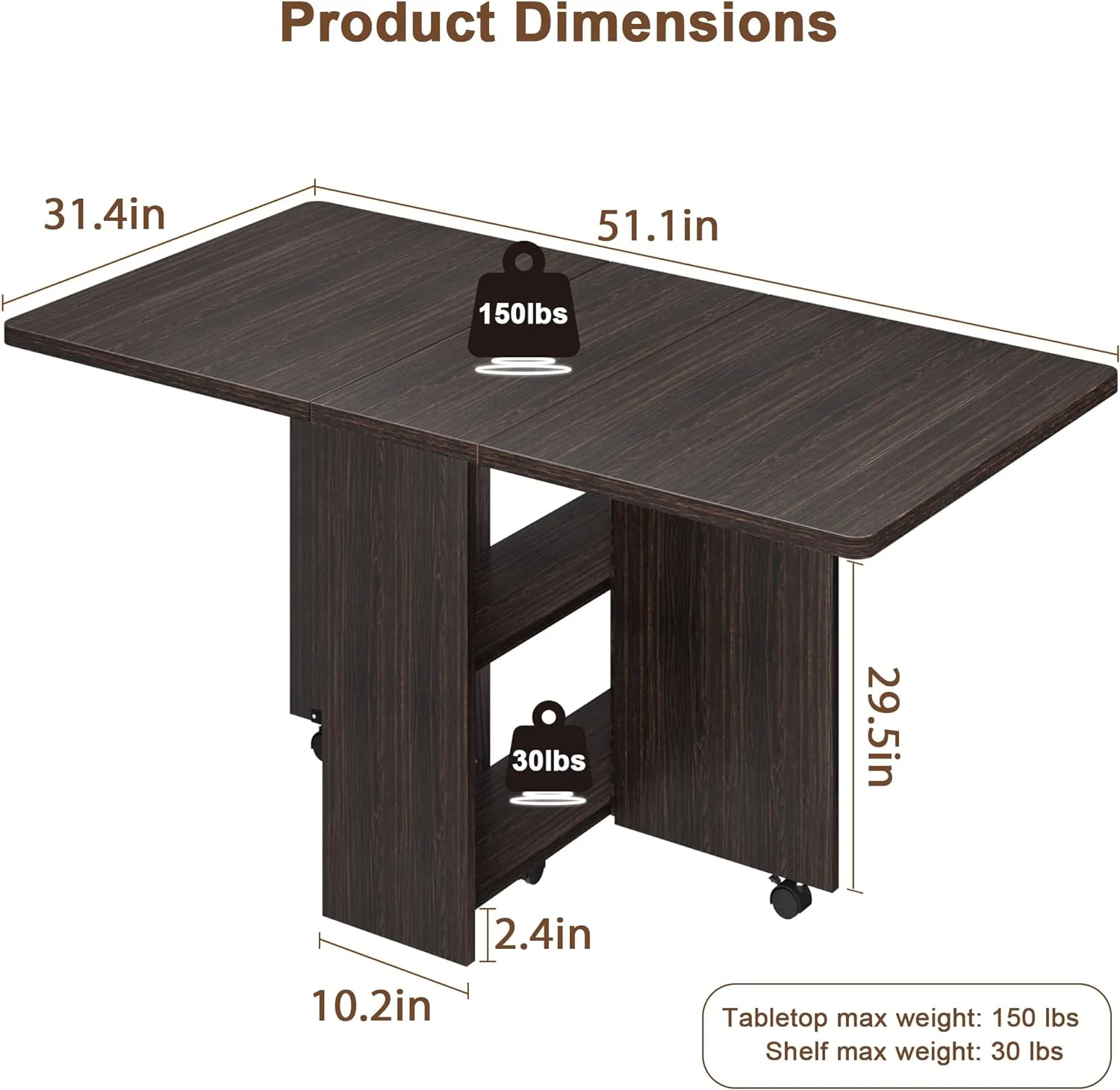 RUNFAYBIU Space Saving Folding Dining Table with 2 Tier -Extendable Drop Leaf Farmhouse Wood Kitchen Dining Room Tables Set for 4  Collapsible