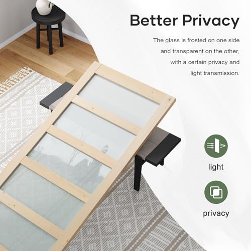 42x84 inch Glass Sliding Barn Door Slab with 7ft Hardware Kit Included, 5-Panel Frosted Glass, Spruce Wood Support DIY Dyeing, Easy Assembly
