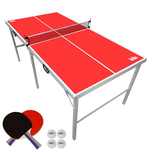 PartyLife 6 ft x 3 ft Ping Pong Table Tennis Table | Mid-Size Portable Folding Indoor Outdoor Ping Pong Table Tennis Table w/Optional LED Lights |