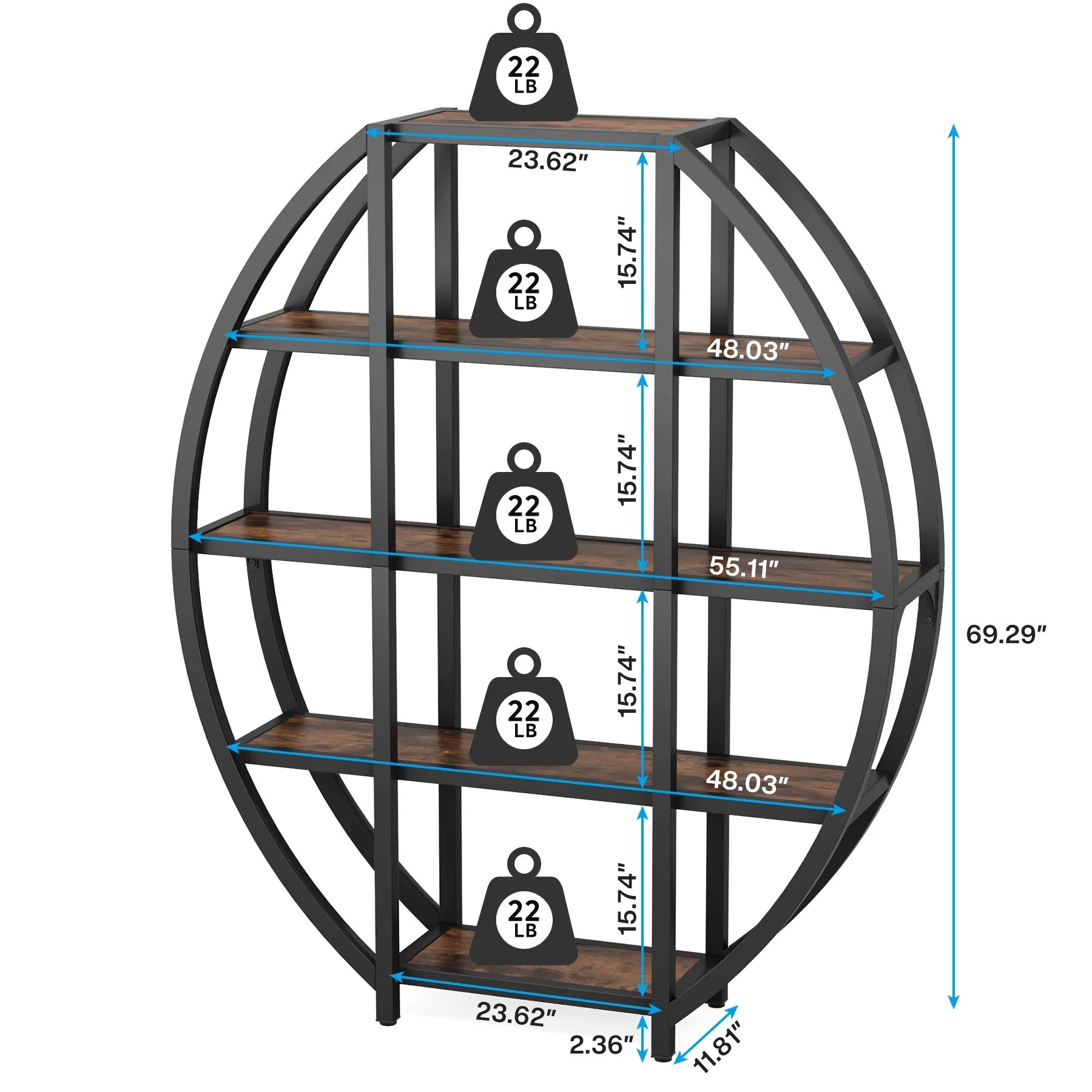 Tribesigns 69" Tall Bookshelf, 5 Tiers Large Etagere Bookcase Storage Shelves