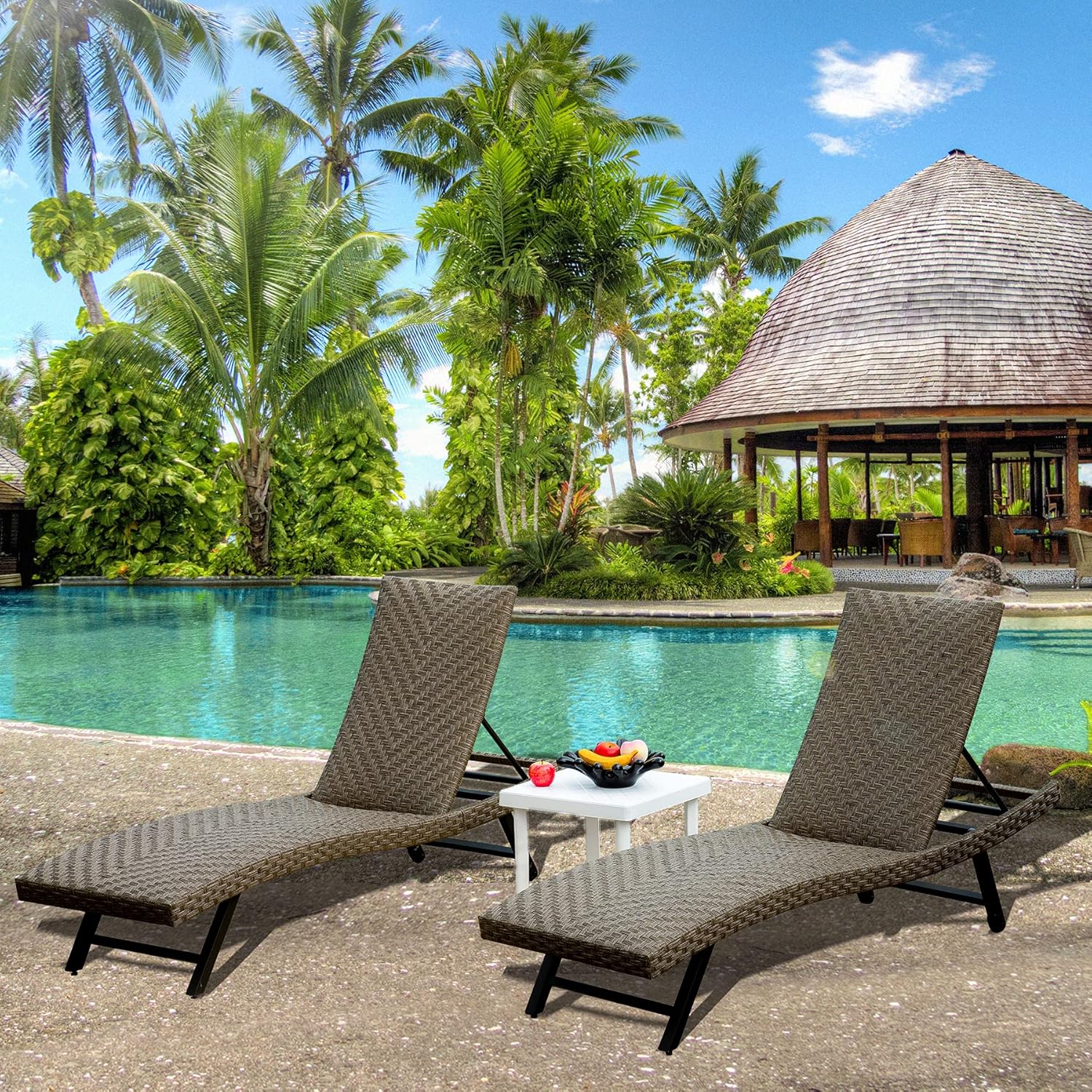 Outdoor Chaise Lounge（2021 New）- Aluminum Wicker Padded Lounge Chairs with Wheels,Adjustable Back and Quick Dry Foam,for Patio,Poolside,Yard,Garden