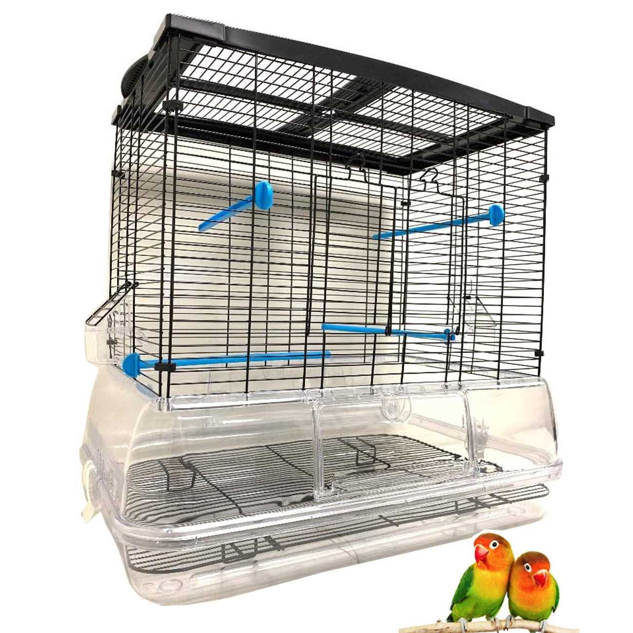 Mcage Large Flight Bird Cage for Cockatiel Canary Finch Budgies Aviary Parakeet with Easy Clean No Mess Detachable Clear Transparent Base
