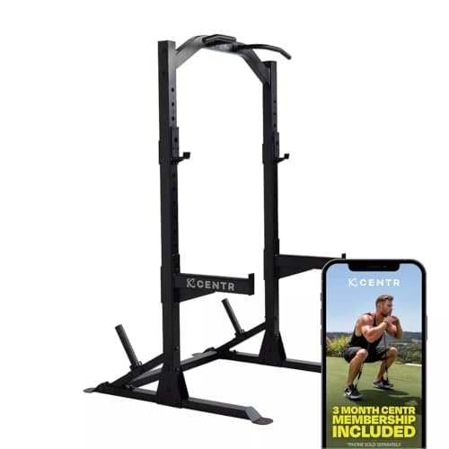 Centr Squat Rack for Home Gym - Half Rack with J-Hooks, Pull Up Bar & Weight Storage