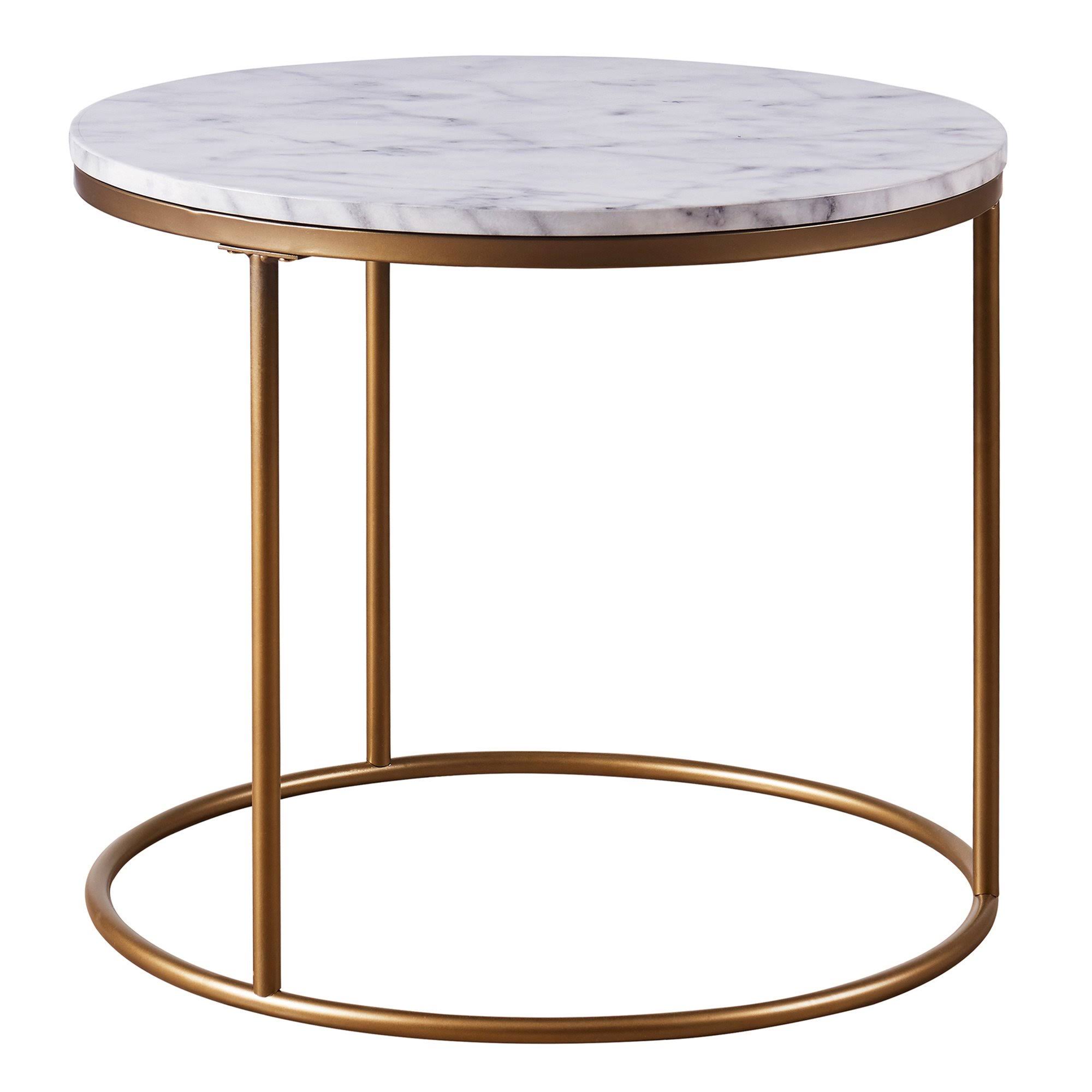 Versanora Marmo Faux-Marble Round Side Table, Marble/Brass