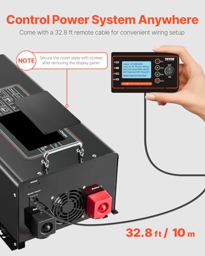 VEVOR Pure Sine Wave Inverter Charger, 2000 Watt, DC 12V to AC 120V, Battery Charger with LCD Display, Remote Control
