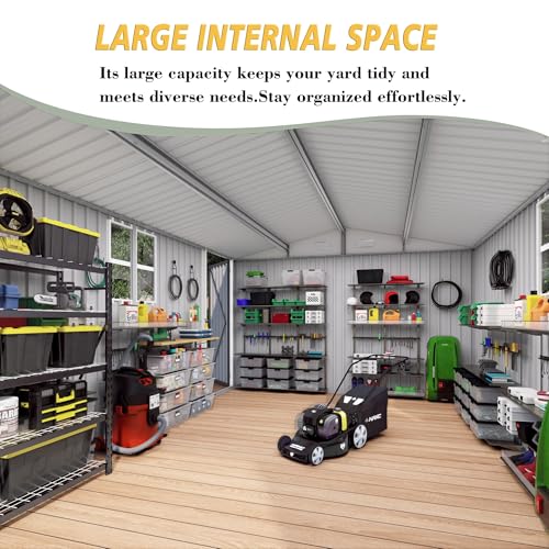 10x12x6.7FT Outdoor Storage Shed, Galvanized Steel Garden Shed with Lockable Door & Window, Waterproof Metal Tool Storage for Garden, Backyard, Patio