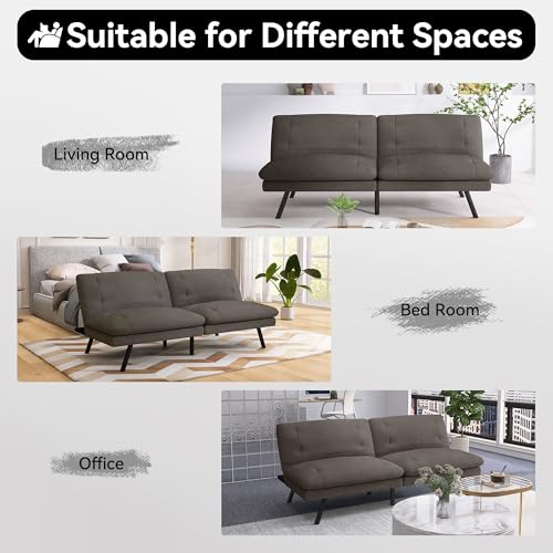 Faux Leather Futon Sofa Bed,Convertible Futon Couch,Memory Foam Loveseat Sleeper Sofa,Small Splitback Modern Folding Couch for Living Room,Office