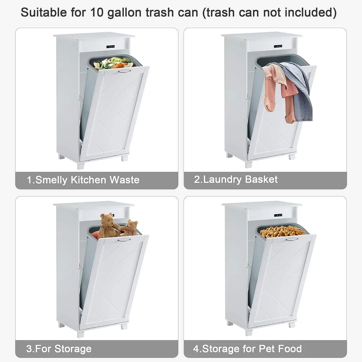 VECELO Kitchen Trash Can Cabinet, Tilt Out Single Door Wooden Recycling Garbage Hamper Cabinet Pet Proof, Freestanding Laundry Sorter Cabinet, White