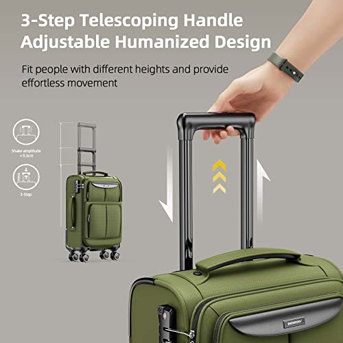 SHOWKOO Luggage Sets 3 Piece Softside Expandable Lightweight Durable Suitcase Sets Double Spinner Wheels TSA Lock Armygreen (20in/24in/28in)