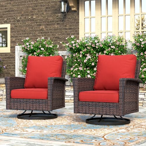 HERA'S HOUSE High Back Patio Furniture Set with Swivel Chairs, Outdoor Wicker Conversation Sets with 5.5" Comfy Cushions, 4 Piece Outside Sofa Sets