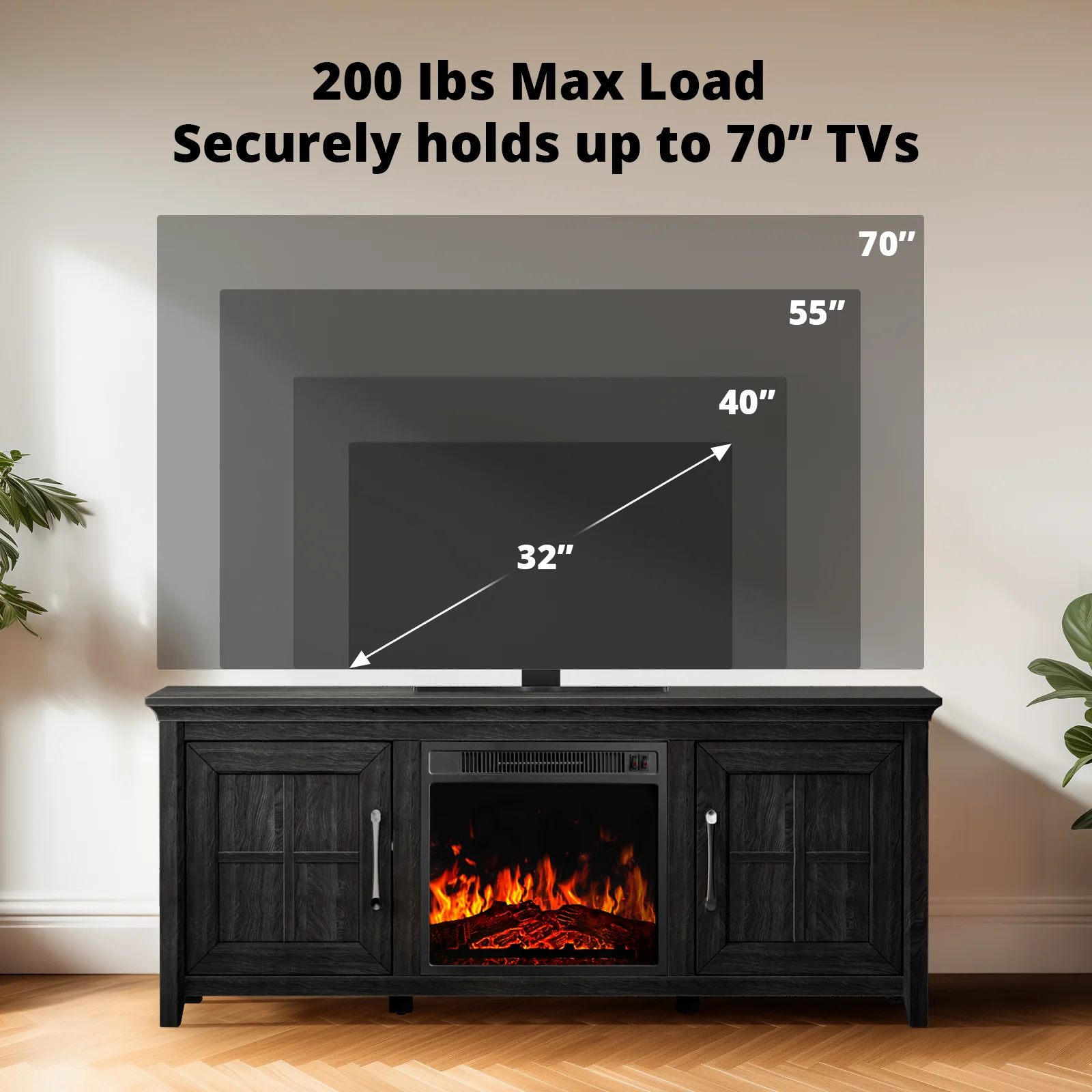 Fireplace TV Stand for 70 inch TV Fireplace Entertainment Center with Adjustable Shelves TV Console Table for Living Room Bedroom